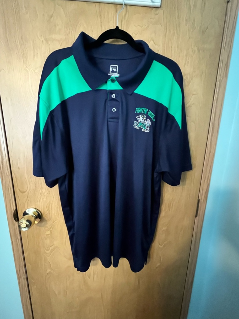 Pro Edge Navy & Green Polo Notre Dame Fighting Irish  Football Size XXL EUC